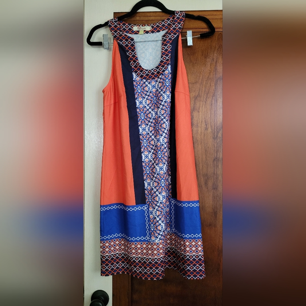 Aryeh Orange and Blue Mini Sundress Scoop Neck #4S